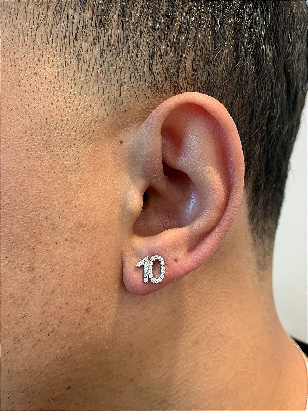Brinco Masculino Par Número 10 (8,8X8,1mm) Banhado A Ouro Branco BRI068