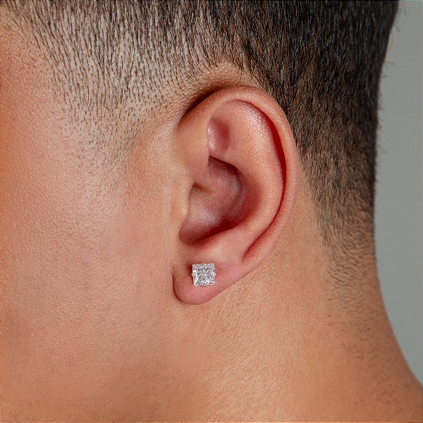 Par De Brinco Pedra Zircônia Quadrada (6mm) Prata 925 BRIP006