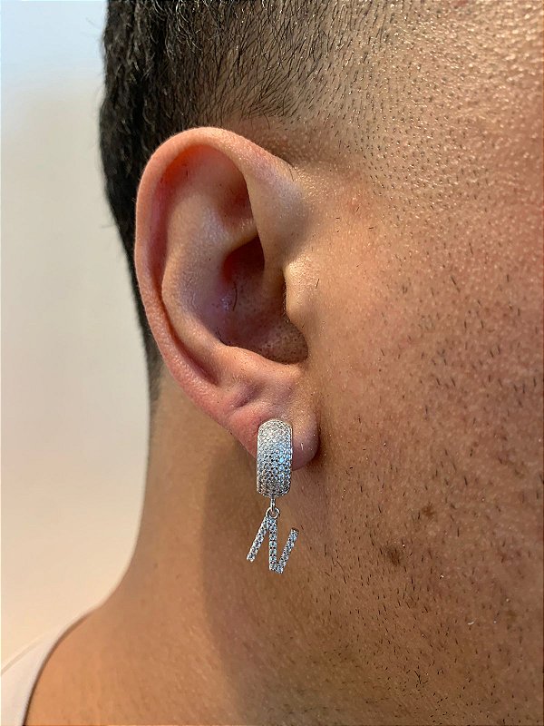 Brinco Com Letra N Pendurada (9,8X6,2mm) Banhado A Ouro Branco