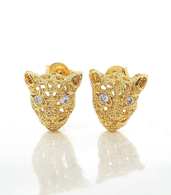 Brinco Masculino Par Rosto Leão Banhado A Ouro 18k BRI140