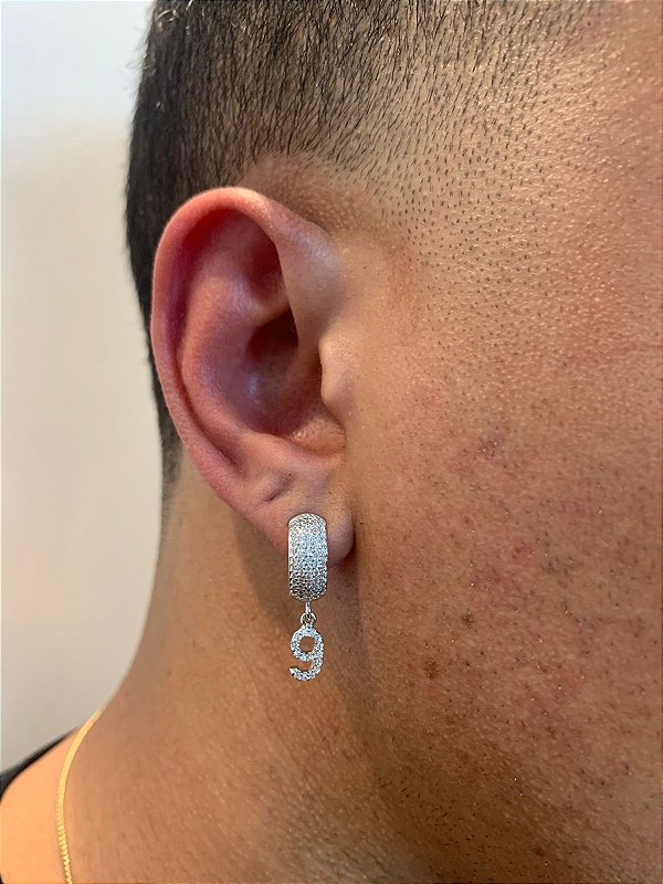 Brinco Com Número 9 Pendurada (9,8X5,1mm) Banhado A Ouro Branco