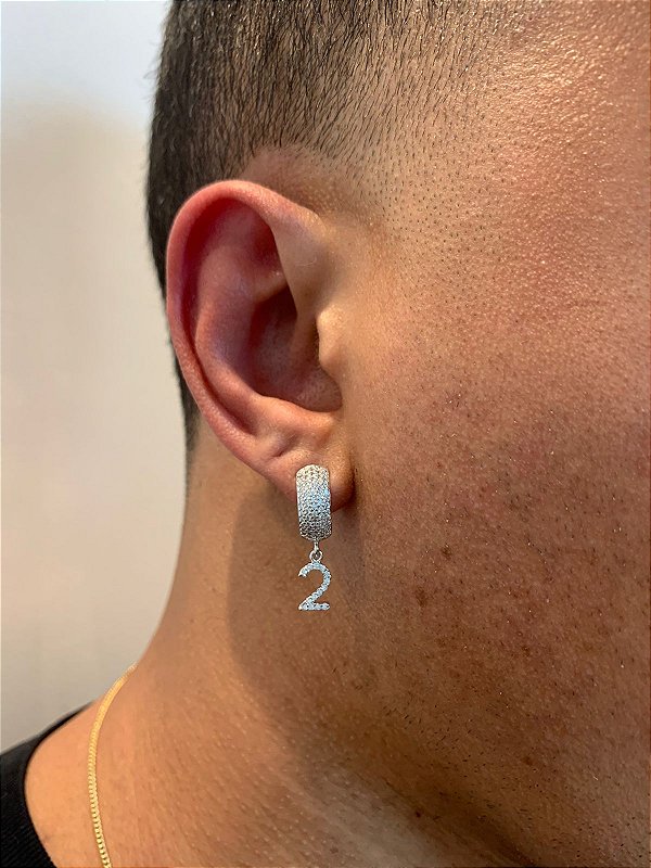 Brinco Com Número 2 Pendurada (9,8X5,7mm) Banhado A Ouro Branco