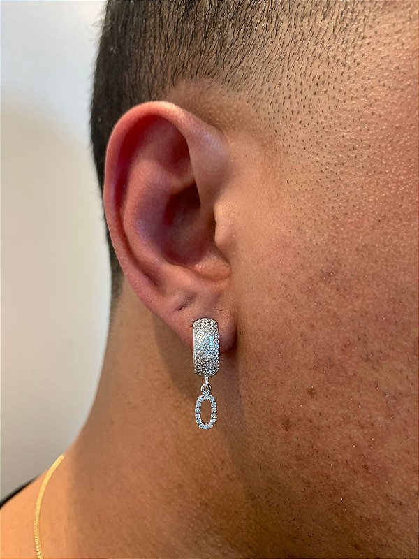 Brinco Com Número 0 Pendurada (9,8X4,9mm) Banhado A Ouro Branco