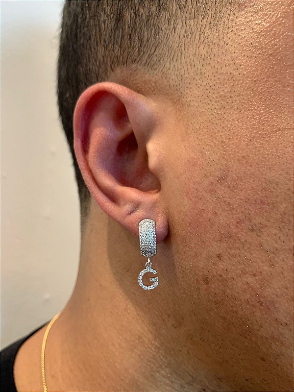 Brinco Com Letra G Pendurada (9,8X7,2mm) Banhado A Ouro Branco