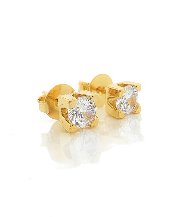 Brinco Masculino Par Zircônia Base Quadrada (6mm) Banhado A Ouro 18k BRI093