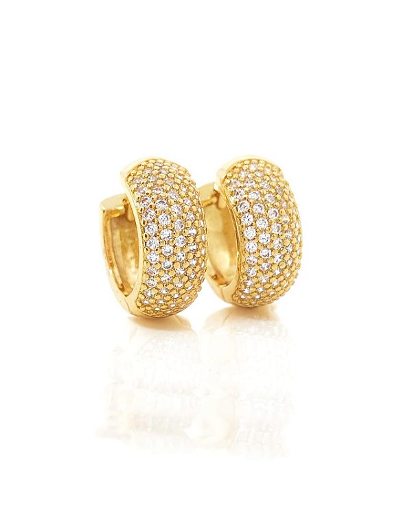 Brinco Masculino Par Argola Cravejada 4 Fileiras G (13,3X5,6mm) Banhada A Ouro 18k BRI108