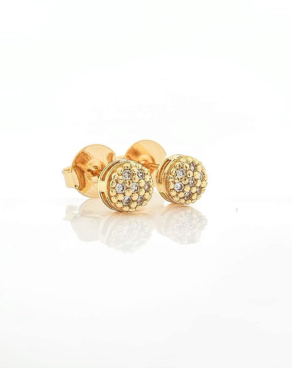 Brinco Masculino Par Redondo Cravejado Com 7 Pedras (6mm) Banhado A Ouro 18k BRI129