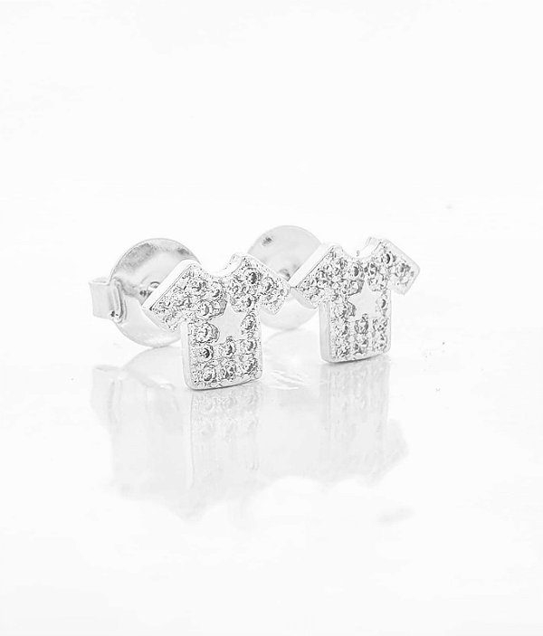 Brinco Masculino Par Camisa De Time Cravejado (9X7mm) Banhado A Ouro Branco BRI110