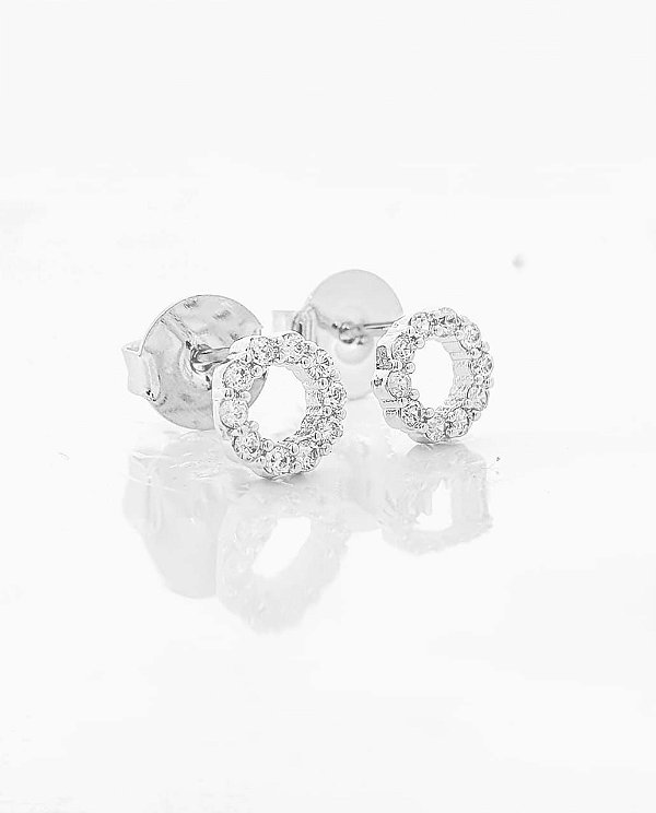 Brinco Masculino Par Geométrico Redondo (6,5mm) Banhado A Ouro Branco BRI118