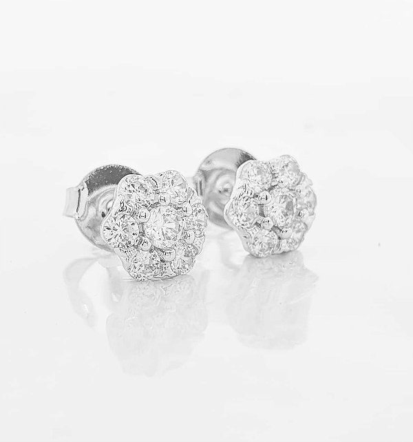 Brinco Masculino Par Imperial Redondo com 7 Pedras (8,2mm) Banhado A Ouro Branco