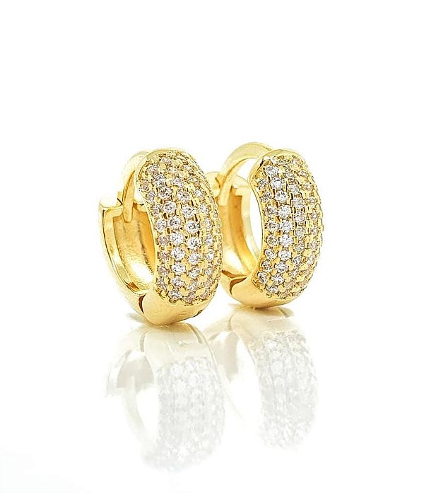 Brinco Masculino Par Argola Cravejada 6 Fileiras (14,3X5,3mm) Banhada A Ouro 18k BRI052