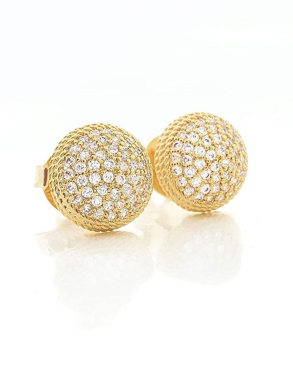 Brinco Masculino Par Redondo Cravejado G (10mm) Banhado A Ouro 18k BRI087