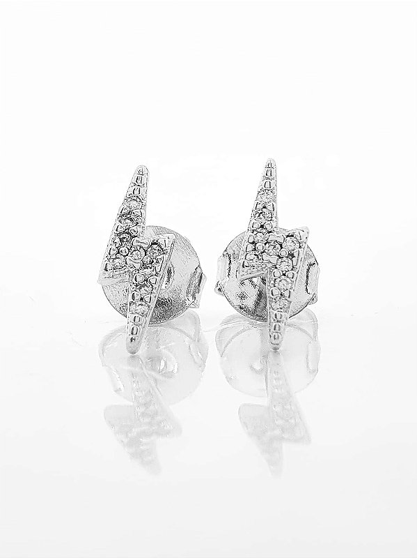 Brinco Masculino Par Raio Banhado A Ouro Branco BRI002