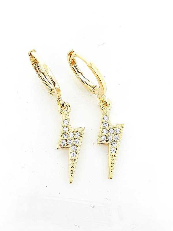 Brinco Masculino Par Argola Com Raio Cravejado Banhada A Ouro 18k BRI062