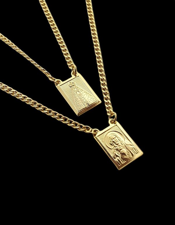 Escapúlario Corrente Grumet Jesus Nossa Senhora 70cm Medalha 10X14mm Banhado a Ouro 18k ESC001