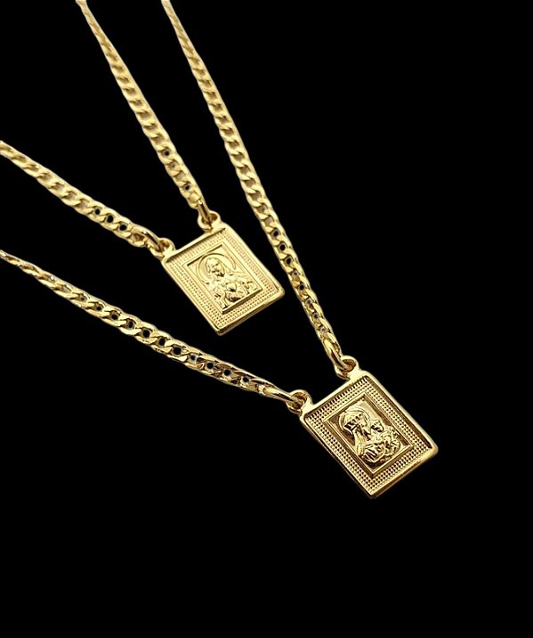 Escapúlario Corrente Grumet Jesus 70cm Medalha 8X10mm Banhado a Ouro 18k ESC004