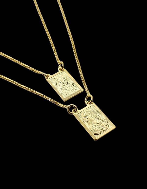 Escapúlario Corrente Veneziana Jesus Nossa Senhora 70cm Medalha 10X14mm Banhado a Ouro 18k ESC006