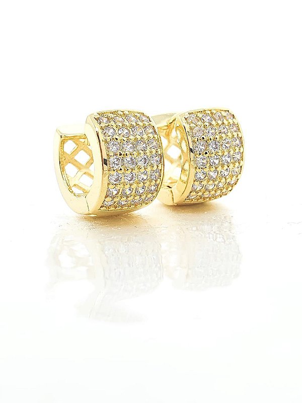 Brinco Masculino Par Argola Cravejada Com 28 Pedras (13,5X8mm) Banhada A Ouro 18K BRI086