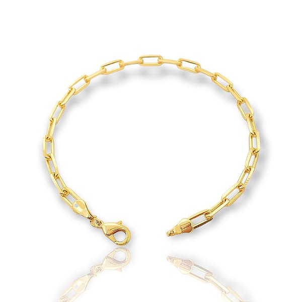 Pulseira Elo Alongado 4,2mm Fecho Tradicional Banhada A Ouro 18k PUL019
