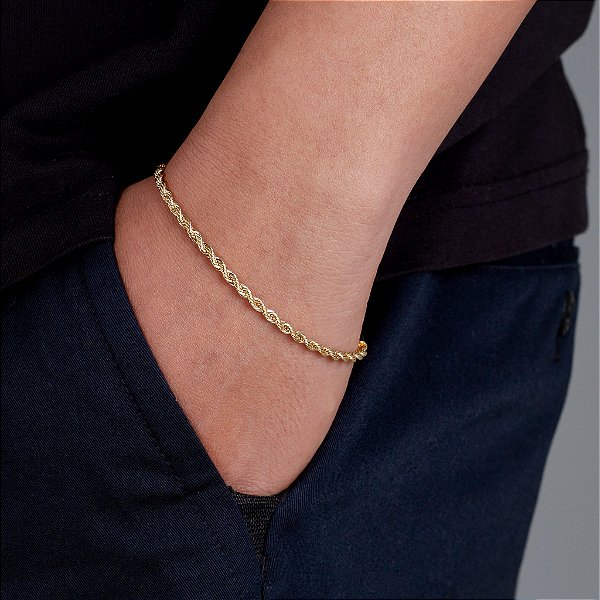 Pulseira Cordão Baiano 3mm Fecho Tradicional Banhada A Ouro 18k PUL017