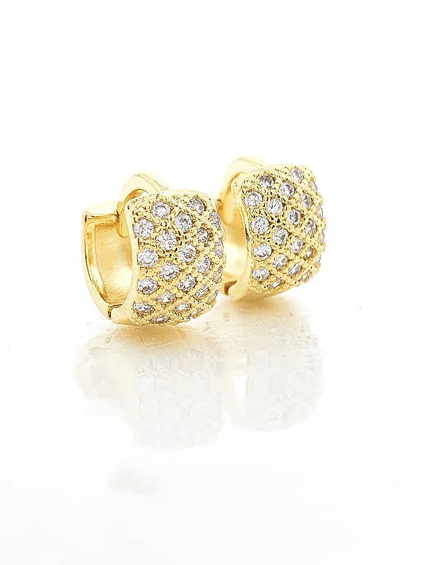 Brinco Masculino Par Argola Cravejada Com 32 Pedras M (12X6,5mm) Banhada A Ouro 18k BRI143