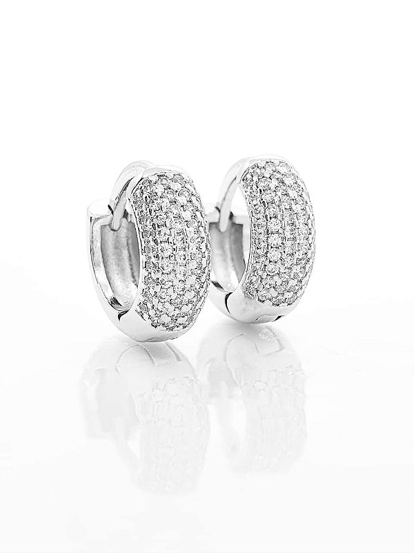 Brinco Masculino Par Argola Cravejada 6 Fileiras (14,3X5,3mm) Banhada A Ouro Branco BRI016