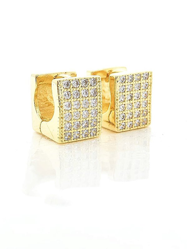 Brinco Masculino Par Argola New Square (10X9mm) Banhado A Ouro 18k BRI125