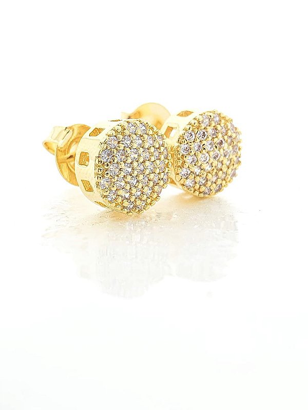 Brinco Masculino Par Redondo Torre Cravejado (9mm) Banhado A Ouro 18k BRI064