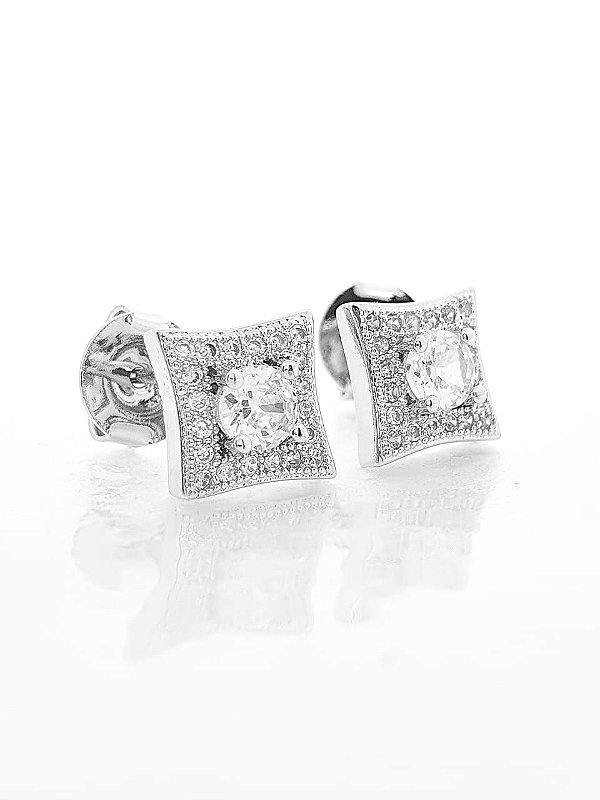 Brinco Masculino Par Cravejado Estrela (8,3X8,3mm) Banhado A Ouro Branco BRI031