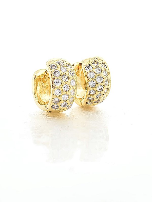 Brinco Masculino Par Argola Cravejada Com 19 Pedras M (12X5,5mm) Banhada A Ouro 18K