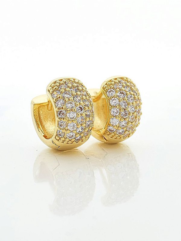 Brinco Masculino Par Argola Cravejada Com 29 Pedras (13X6,8mm) Banhada A Ouro 18k BRI015