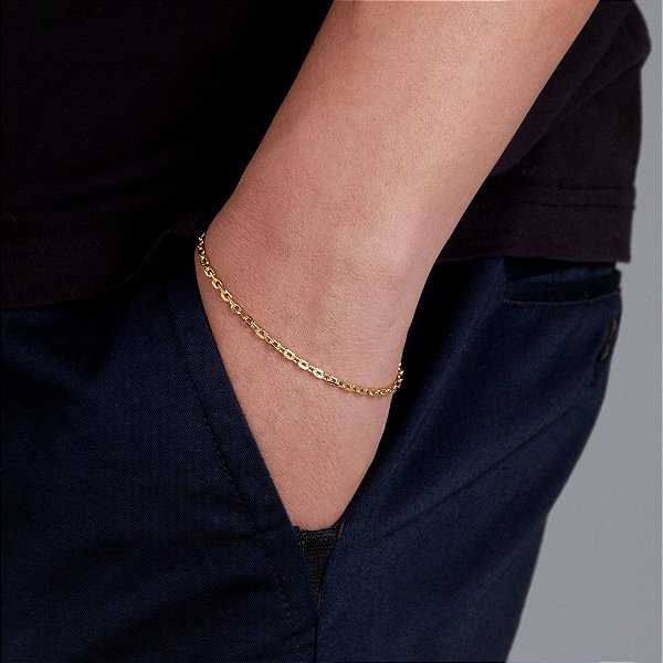 Pulseira Elo Cadeado 2mm Fecho Tradicional Banhada A Ouro 18K PUL011