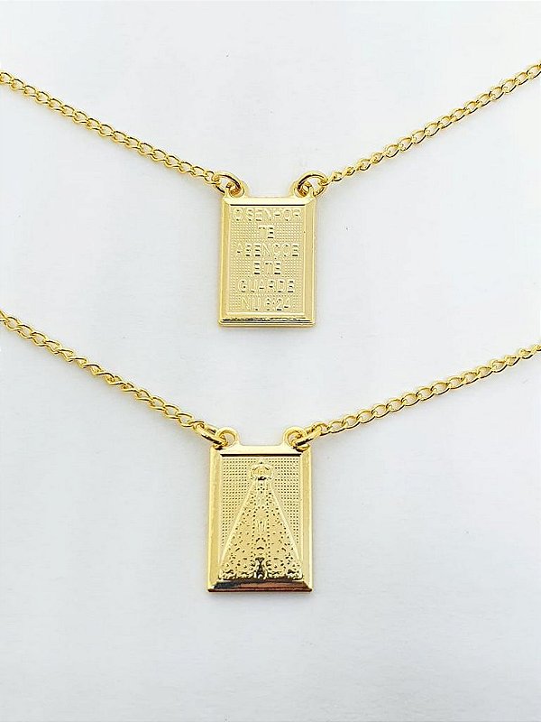 Escapulário Corrente Grumet Jesus/Nossa Senhora 70cm 10mmX14MM Banhado A Ouro 18k ESC007