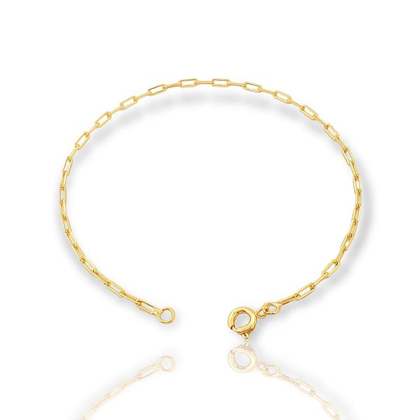 Pulseira Elo Alongado 2mm Fecho Tradicional Banhada A Ouro 18K PUL006