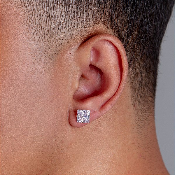 Par De Brinco Pedra Zircônia Quadrada (8mm) Prata 925 BRIP005