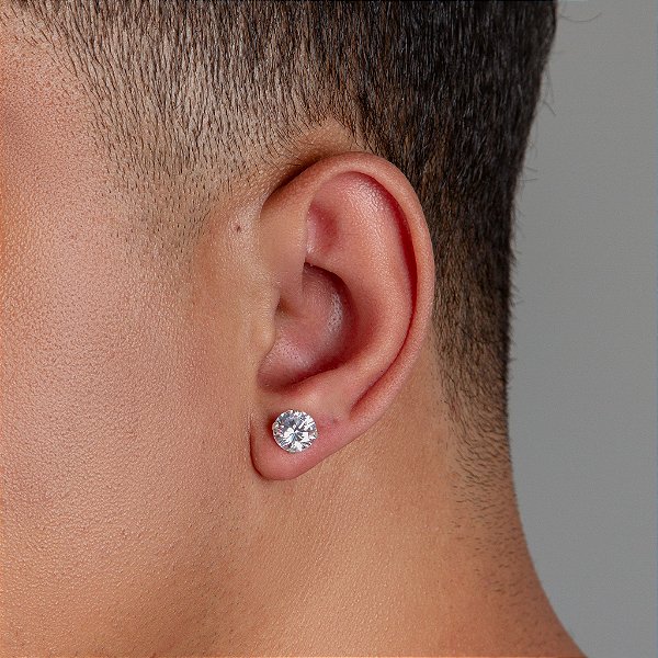 Par De Brinco Pedra Zircônia (8mm) Prata 925 BRIP001