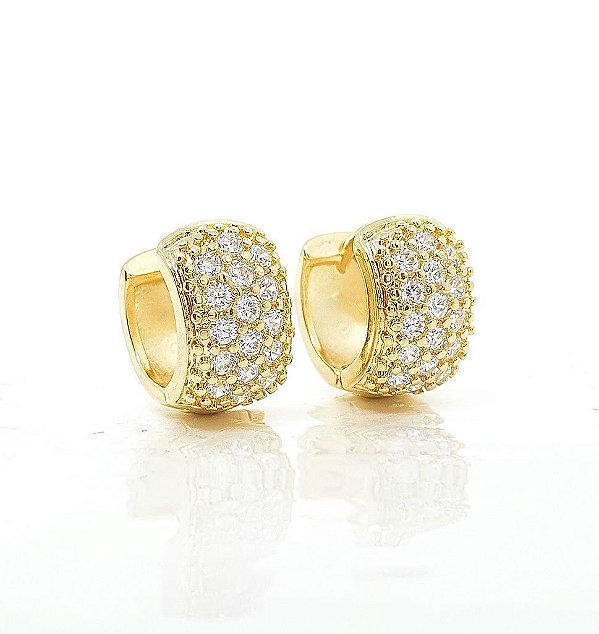 Brinco Masculino Par Argola Cravejada Com 16 Pedras (13,3X7,7mm) Banhada A Ouro 18K BRI026