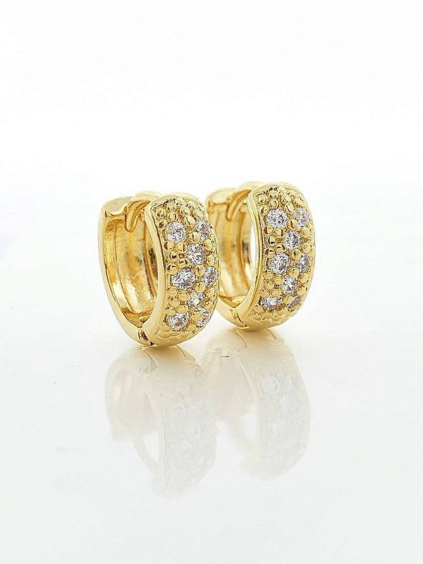 Brinco Masculino Par Argola Cravejada Com 8 Pedras (11,6X4,3mm) Banhada A Ouro 18K BRI040