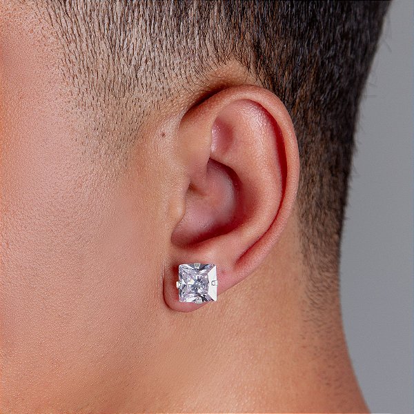 Par De Brinco Pedra Zircônia Quadrada (10mm) Prata 925 BRIP004