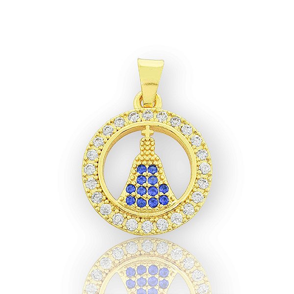 Pingente Nossa Senhora Cravejado Redondo (16,5mm) Banhado A Ouro 18k PIN091
