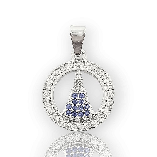 Pingente Nossa Senhora Cravejado Redondo (16,5mm) Banhado A Ouro Branco PIN090