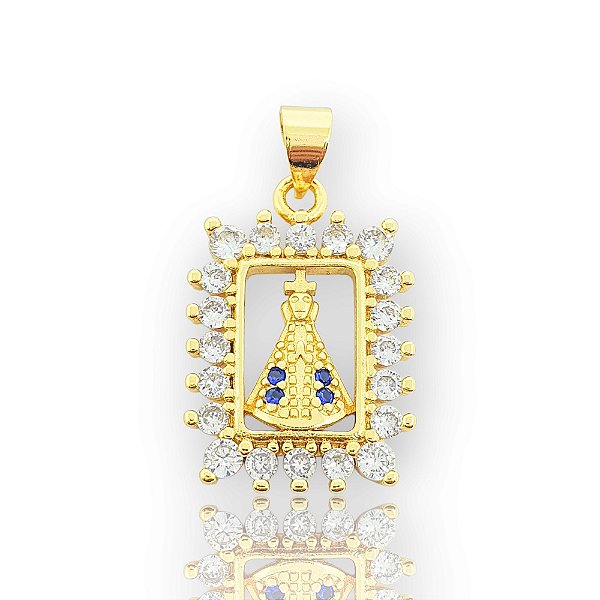 Pingente Nossa Senhora Cravejado Quadrado (15x18mm) Banhado A Ouro 18k PIN089