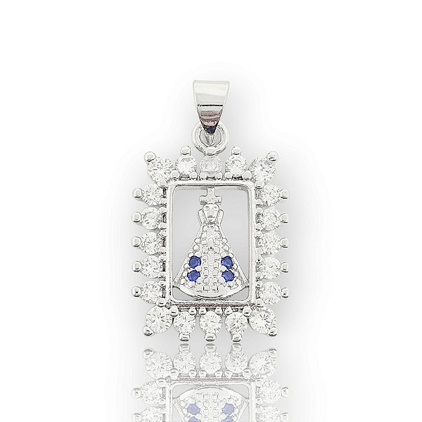 Pingente Nossa Senhora Cravejado Quadrado (15x18mm) Banhado A Ouro Branco PIN088