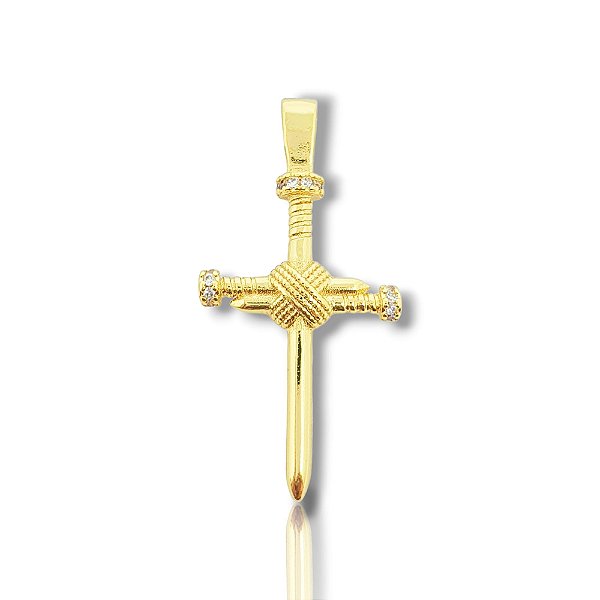 Pingente Cruz Prego Trançada (17x34mm) Banhado A Ouro 18k PIN085