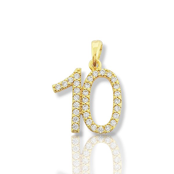 Pingente Número 10 Cravejado (14x15mm) Banhado A Ouro 18k PIN083