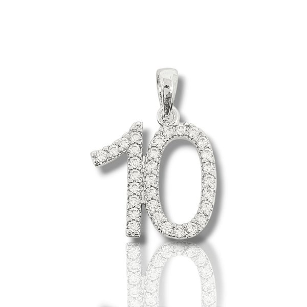 Pingente Número 10 Cravejado (14x15mm) Banhado A Ouro Branco PIN082