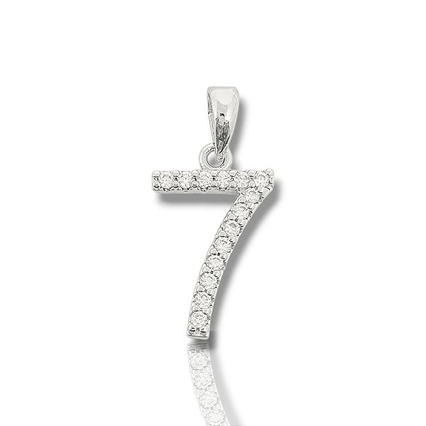 Pingente Número 7 Cravejado (9,3x15mm) Banhado A Ouro Branco PIN080