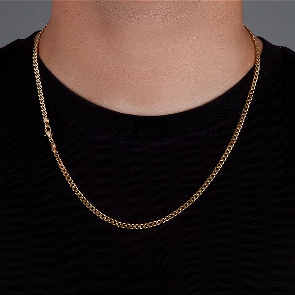 Corrente Grumet 60cm 4mm Fecho Tradicional Banhado A Ouro 18K COR019