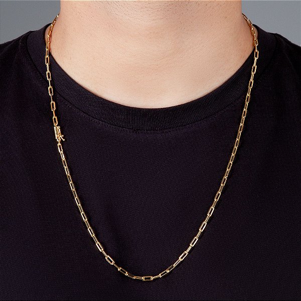 Corrente Elo Alongado 70cm 3,5mm Fecho Canhão Banhada A Ouro 18k COR024