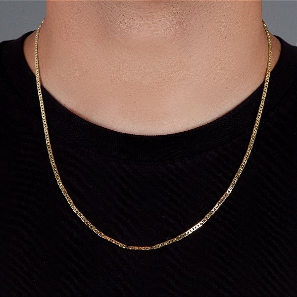 Corrente Piastrini 60cm 2,5mm Fecho Tradicional Banhada A Ouro 18k COR029